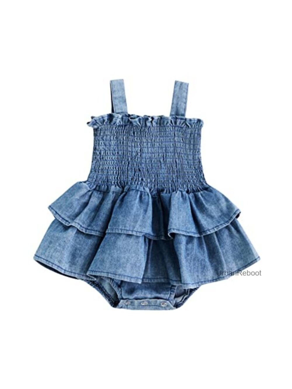 Baby Girls Denim Romper Summer One-Piece Jumpsuit with Headband